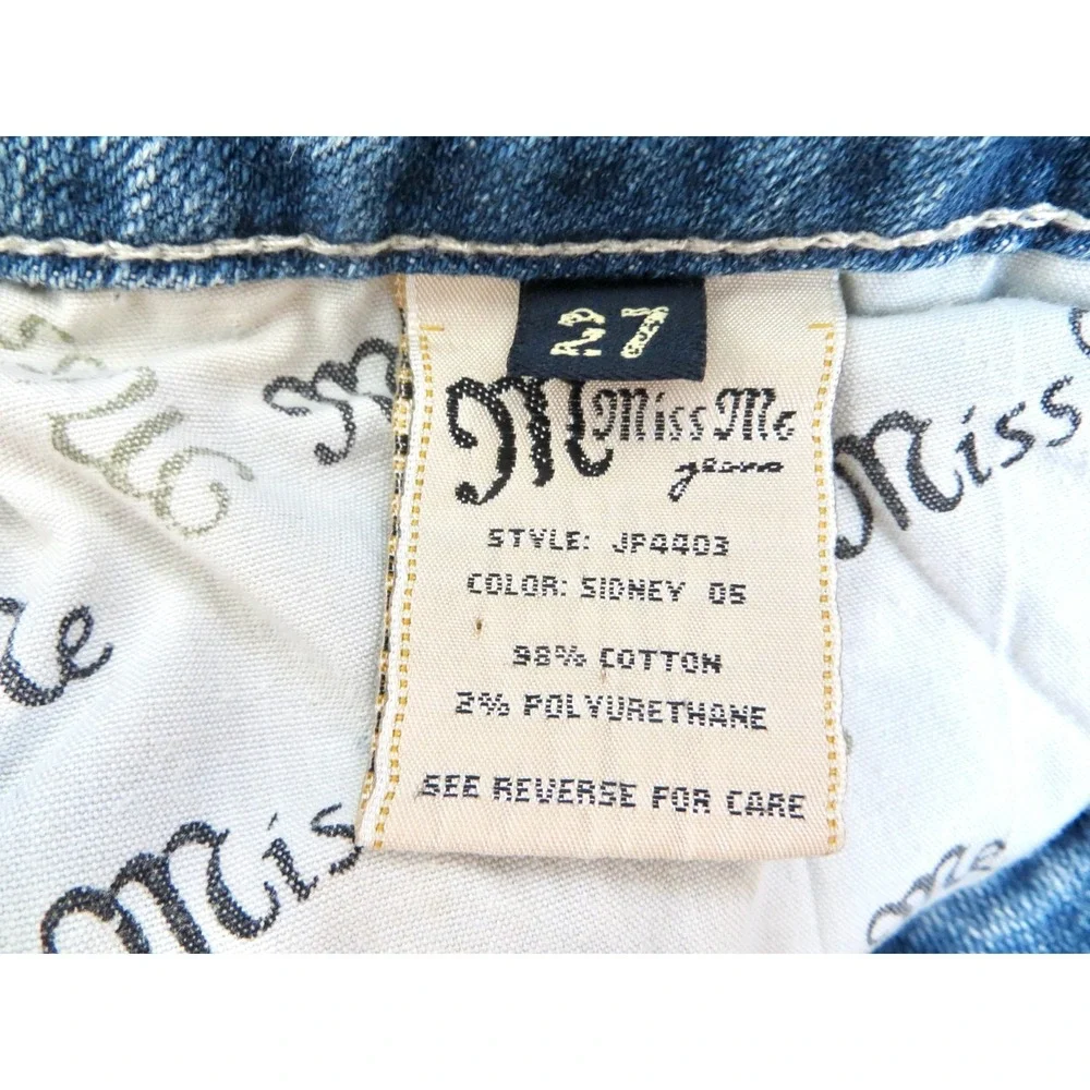 Vintage Y2K Miss Me JP4403  Cuffed Denim Jean Shorts Embroidered Blue SZ 27